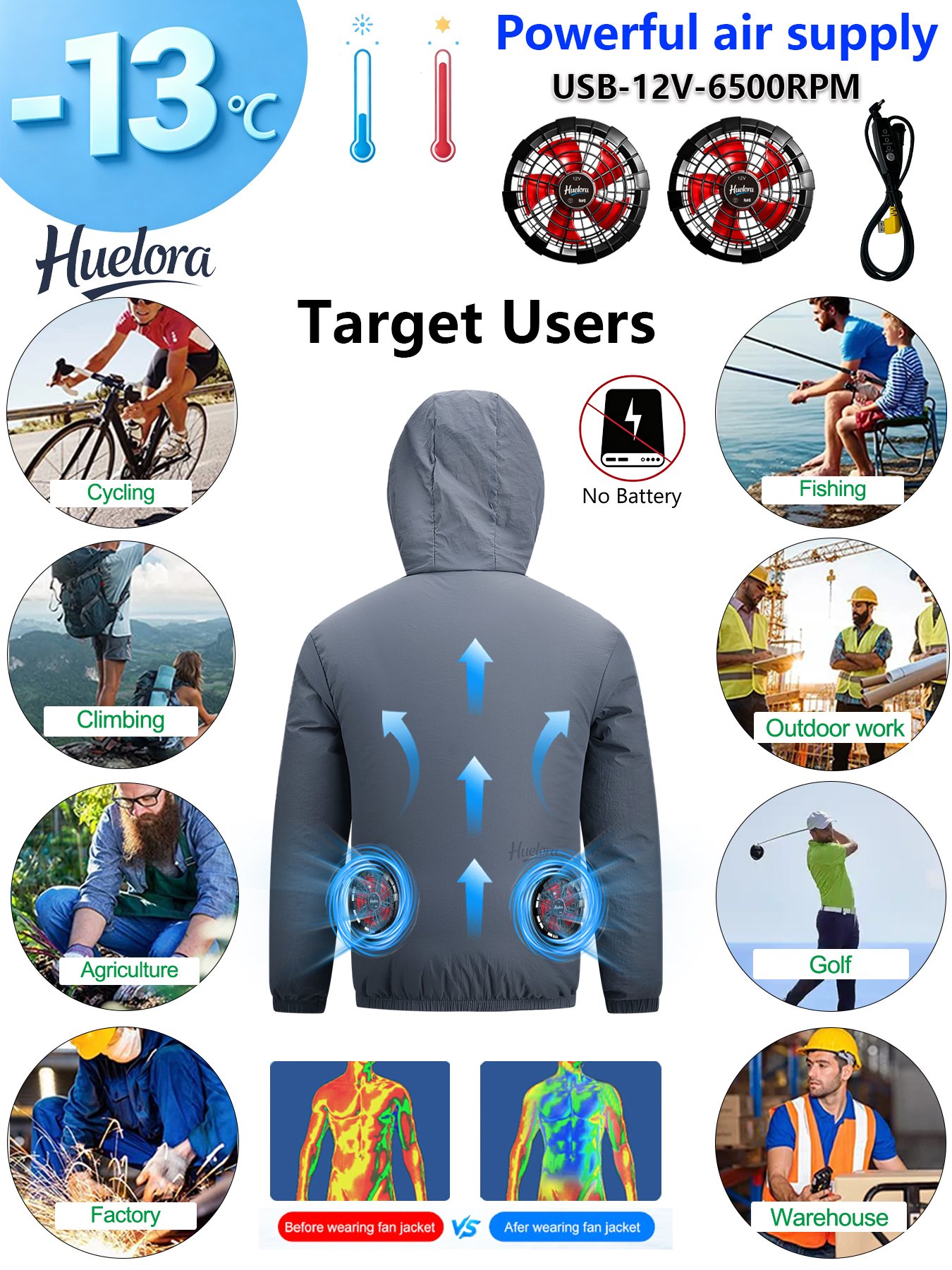 Men's Hooded USB Cooling Jacke - Fishing Hoodie のレビューと価格
